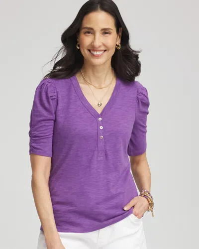Chico's Split Neck Henley Tee In Purple