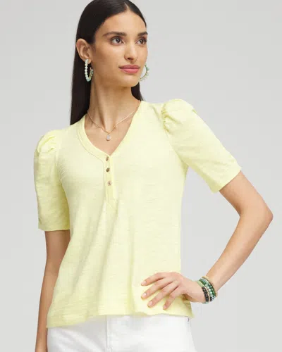 Chico's Split Neck Henley Tee In Yellow Size 12/14 |  In Bright Yellow