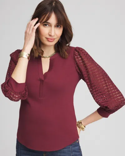 Chico's Split Neck Lace Sleeve Top In Blackcurrant Size 20/22 |