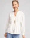 Chico's Split-neck Lace Trim Blouse In White Size 20/22 |  In Ecru