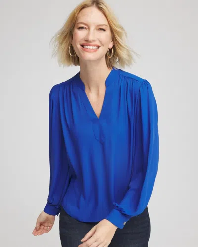 Chico's Splitneck Pullover Crepe Blouse In Cobalt Stone In Blue