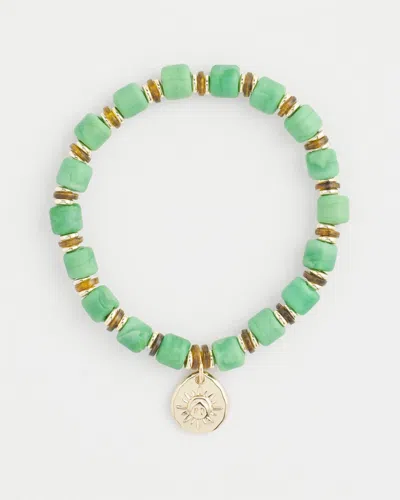 Chico's Square-cut Beaded Sun Charm Bracelet In Green