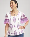 Chico's Square-neck Pleated Flutter-sleeve Tee In White Size 12/14 |  In Ecru
