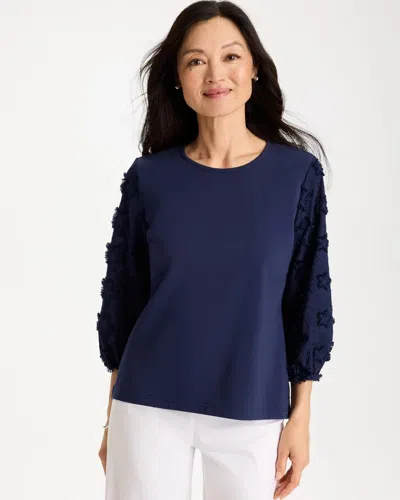 Chico's Star Cutout 3/4 Sleeved Tee In Blue