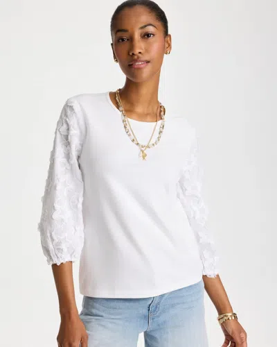 Chico's Star Cutout 3/4 Sleeved Tee In White