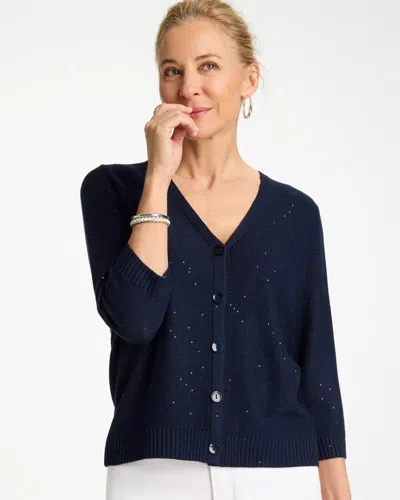 Chico's Stitchy Sequin V-neck Cardigan Sweater In Blue