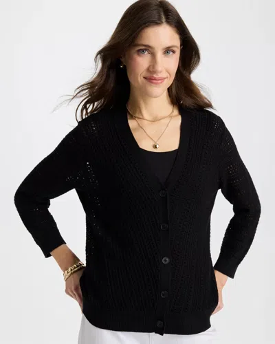 Chico's Stitchy V-neck Cardigan Sweater In Black