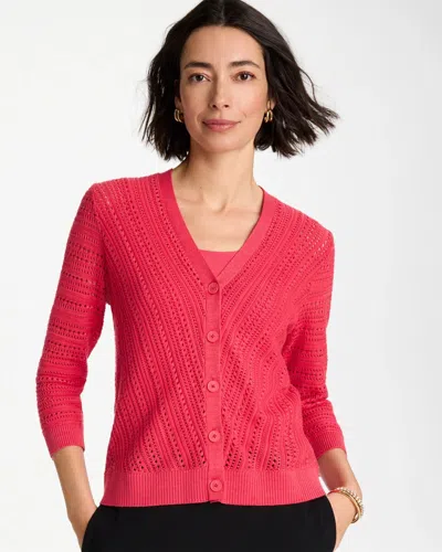 Chico's Stitchy V-neck Cardigan Sweater In Hot Honeysuckle In Pink