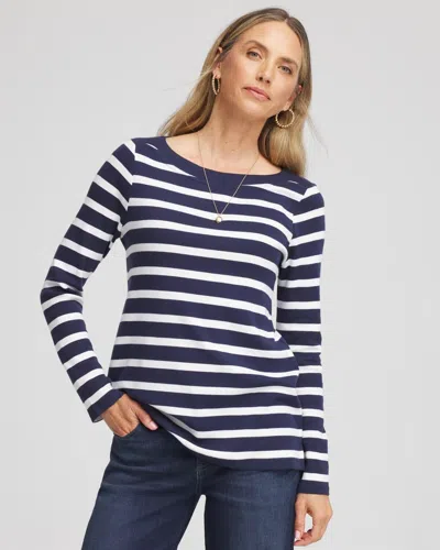Chico's Stretch Cotton Boatneck Tunic In Blue
