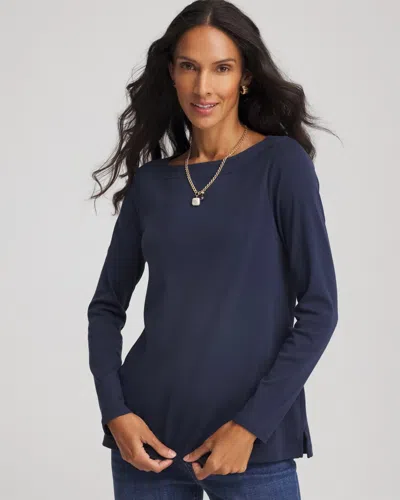 Chico's Stretch Cotton Boatneck Tunic In Blue