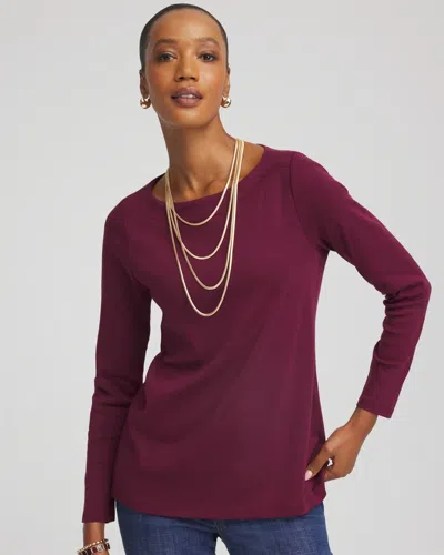 Chico's Stretch Cotton Boatneck Tunic In Deep Chianti In Burgundy