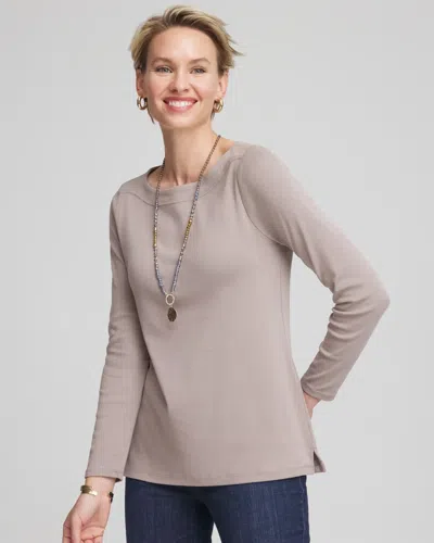 Chico's Stretch Cotton Boatneck Tunic In Rocky Mountain In Gray