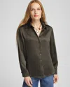Chico's Stretch Satin Blouse In Green Size 6 |  In Primordial Forest