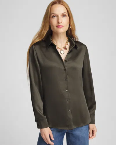 Chico's Stretch Satin Blouse In Green Size 6 |  In Primordial Forest