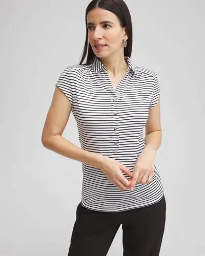 Chico's Stripe Cap Sleeve Polo Top In Black Size 20/22 |  Zenergy Activewear