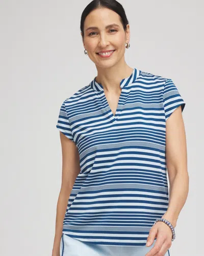 Chico's Stripe Cap Sleeve Tee In Seaport Size 20/22 |  Zenergy Activewear