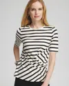 CHICO'S STRIPE DRAPED FRONT TEE IN BLACK SIZE 0/2 | CHICO'S