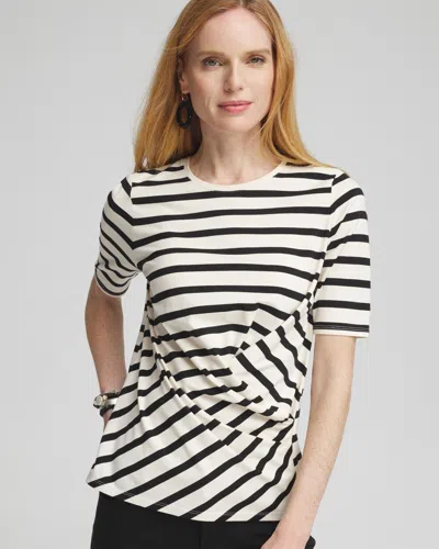 Chico's Stripe Draped Front Tee In Black Size 4/6 |