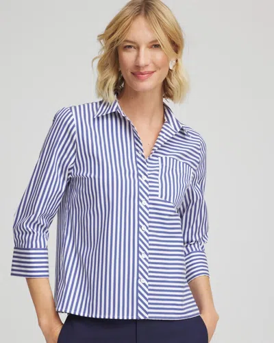 Chico's Stripe Mixing Poplin Shirt In Hidden Sapphire In Blue