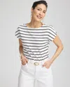 CHICO'S STRIPE MODERN CAP SLEEVE TEE IN WHITE SIZE 12/14 | CHICO'S