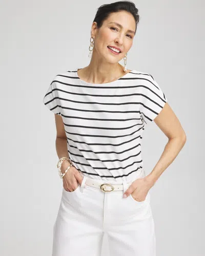 Chico's Stripe Modern Cap Sleeve Tee In White Size Small |