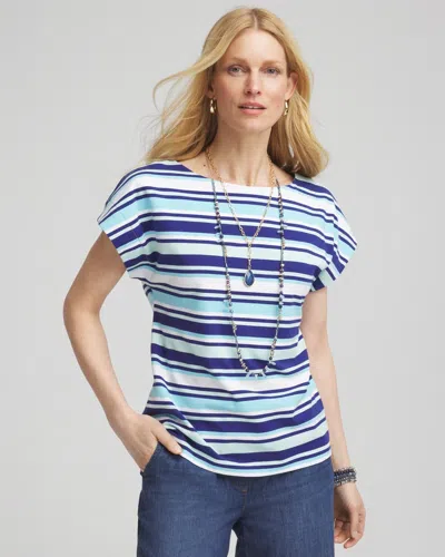 Chico's Stripe Modern Cap Sleeve Tee In Blue