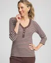Chico's Stripe Ribbed Henley Tee In Espresso In Brown