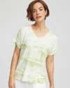 Chico's Stripe Tie Dye Tee In Frozen Lime Size 4/6 |  Zenergy In Frozen Lime