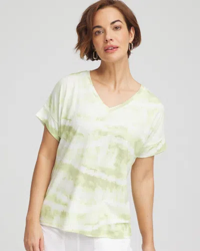 Chico's Stripe Tie Dye Tee In Frozen Lime Size 4/6 |  Zenergy