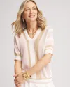 Chico's Stripe V-neck Pullover Sweater In White Size 20/22 |  In Ecru