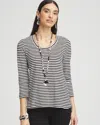 Chico's Striped 3/4-sleeve Tee In White Size 16/18 |  In Alabaster