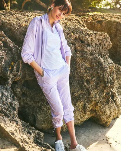 Chico's Striped Bungee Cropped Pants In Purple