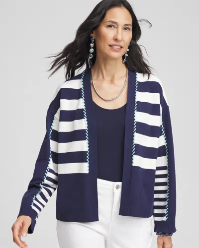 Chico's Striped Cardigan Sweater In Blue Size 20/22 |  In Passport Blue
