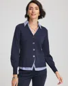 Chico's Striped Collared Cardigan Sweater In Blue