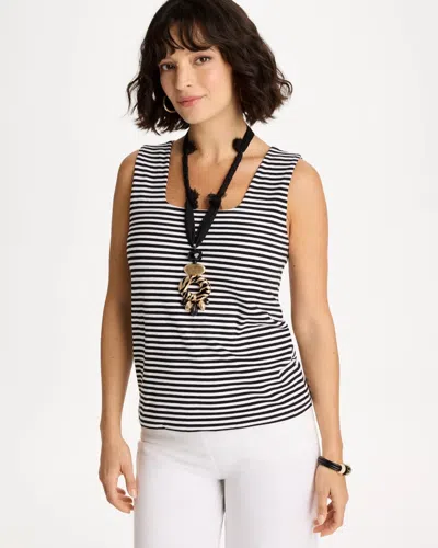 Chico's Striped Contour Cotton Square Neck Tank In Black