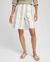 Chico's Striped Cotton-linen Pull-on Utility Shorts In White In Sand
