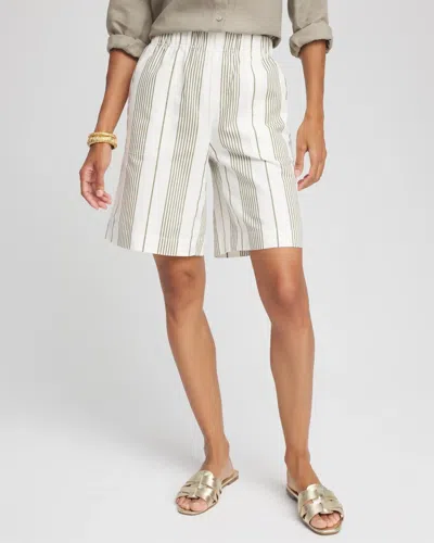 Chico's Striped Cotton-linen Pull-on Utility Shorts In White In Sand