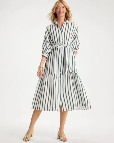 Chico's Striped Cotton-gauze Shirtdress In White