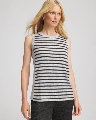 Chico's Striped Crewneck Tank In Salt/pepper