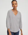 Chico's Striped Crinkled Raglan Top In White In White