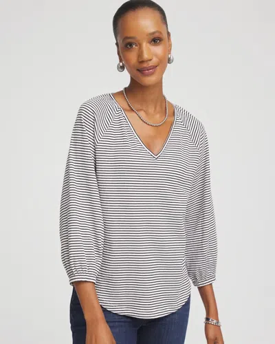 Chico's Striped Crinkled Raglan Top In White