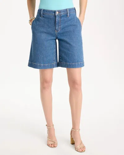 Chico's Striped Denim Trousers Shorts In Blue