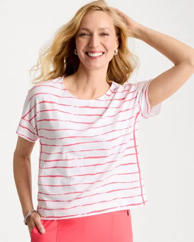 Chico's Striped Dolman Tee In Calypso Coral In Red