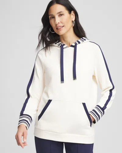 Chico's Striped Double-knit Hoodie Top In English Cream Size 16/18 |  Zenergy