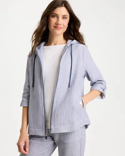 Chico's Striped Gauze Jacket In Blue In Gray