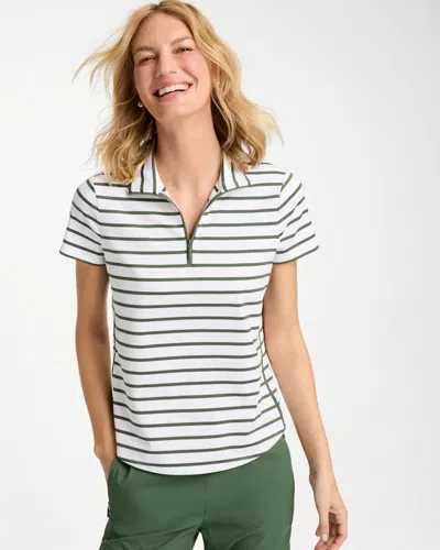Chico's Striped Half Zip Polo In Kelp Forest In Green