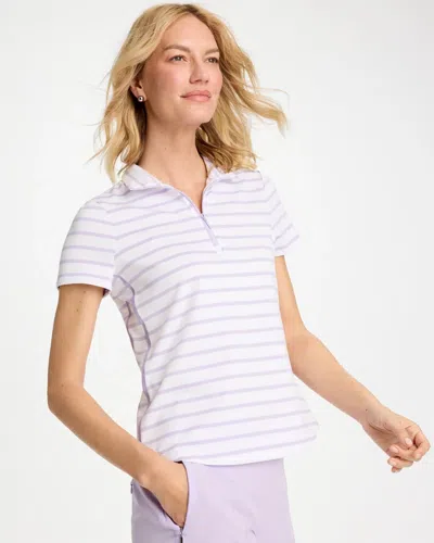 Chico's Striped Half Zip Polo In Purple