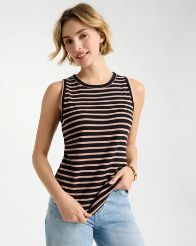 Chico's Striped High Neck Rib Tank In Mocha Mousse In Multi