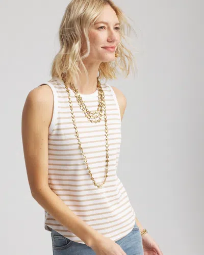 Chico's Striped High-neck Ribbed Tank Top In Wild Truffle Size 16/18 |