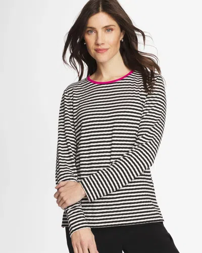 Chico's Striped Jacquard Contrast Pullover Top In Europa Pink In Multi